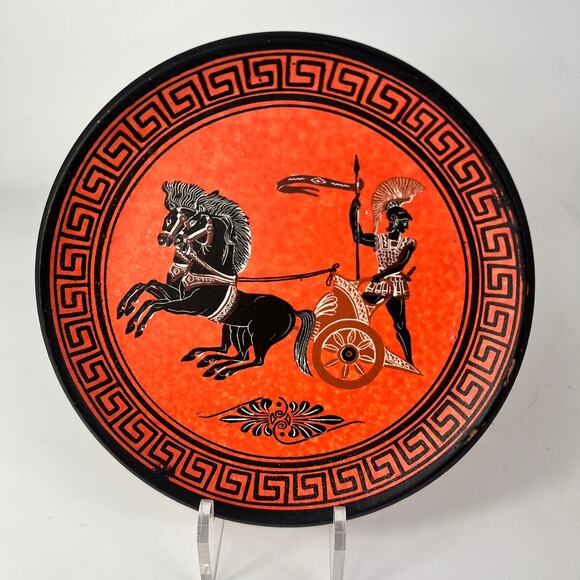 2 Grecian Hand Painted Clay Plate ADIS Signed Anastasiadis Greece Trojan Troy - Picture 4 of 13
